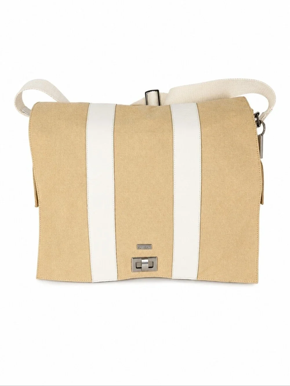 Skagen Beige Canvas & White Leather Messenger Bag – Classic & Versatile!